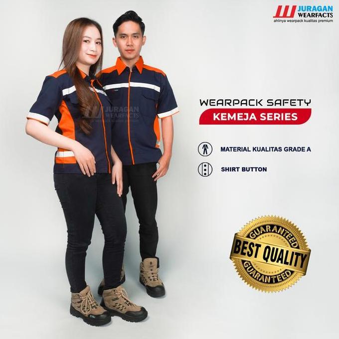 Suhartatishop - [COD] Baju Wearpack Safety seragam kerja Pria Wanita Lengan Pendek Warna Orange Komb