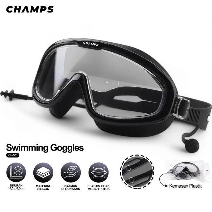 Al_kodrilaeni - CHAMPS Kacamata Renang Dewasa Anti UV CH-301 | Swimming Goggles dengan Ear Plug Buil