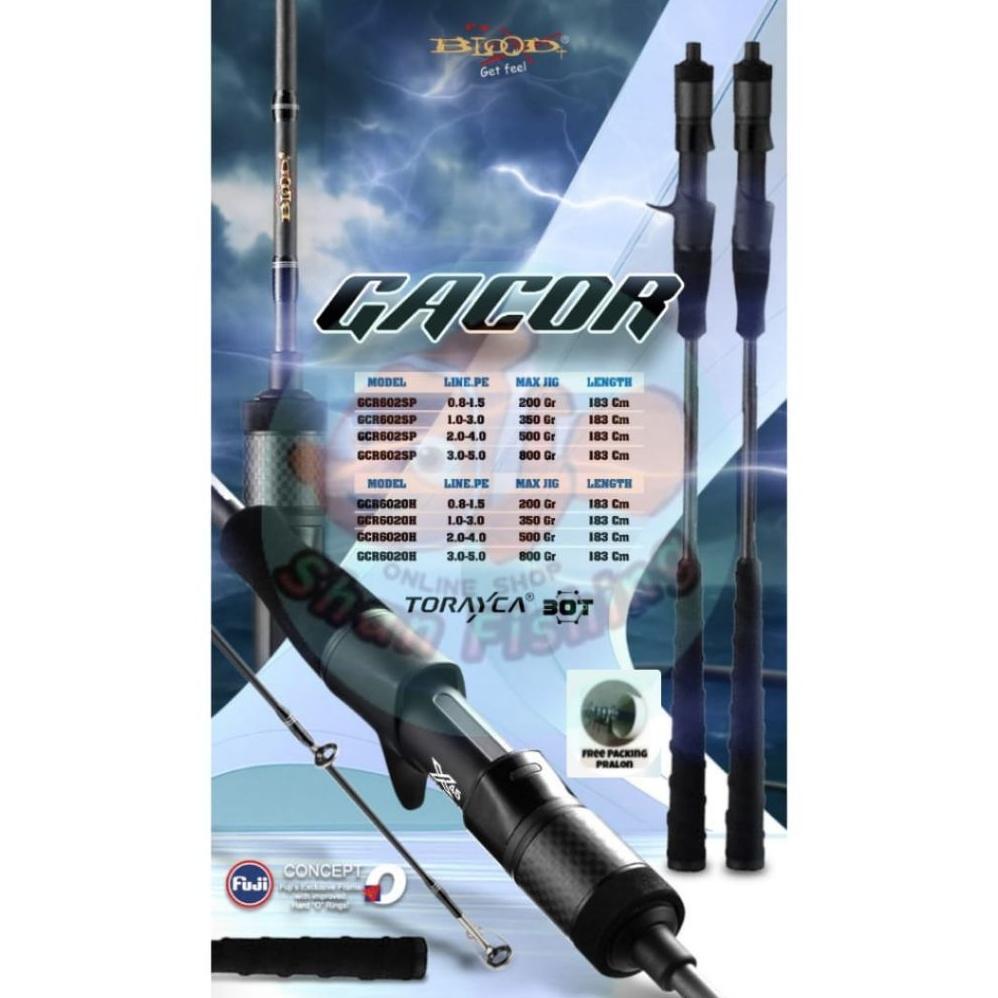 Joran Over Head/ Bait Casting Blood Gacor 602 Solid Carbon Ring Full Fuji