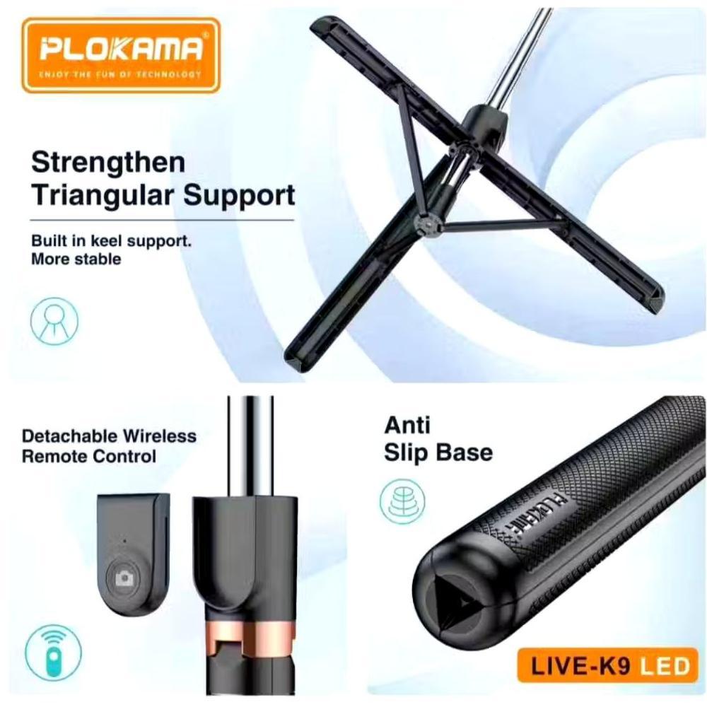 new product plokama tongsis k9 led tongsis tripod k9 selfie stick led 4 in 1 170cm