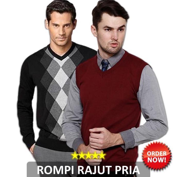 Rompi Rajut Pria Kombinasi Warna Abu Hitam Cream Navy