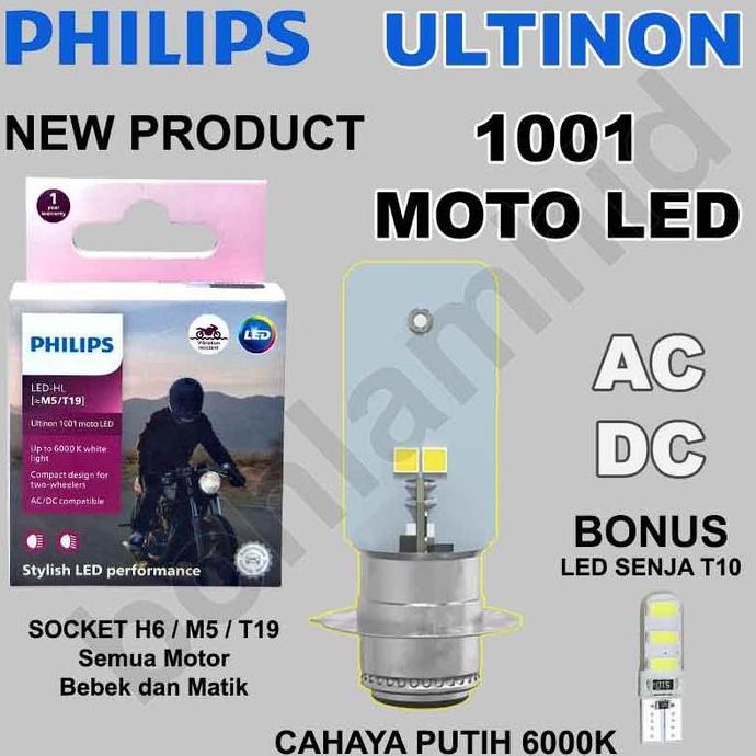 LED Motor REVO ABSOLUTE Philips Ultinon 1001 Moto LED 6000K AC DC Socket H6 M5 T19 Bohlam Lampu Depa