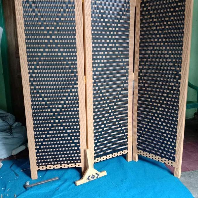 Ready COD Partisi Sketsel Screen Penyekat Pembatas Ruangan lipat portable rotan sintetis 3 daun pint
