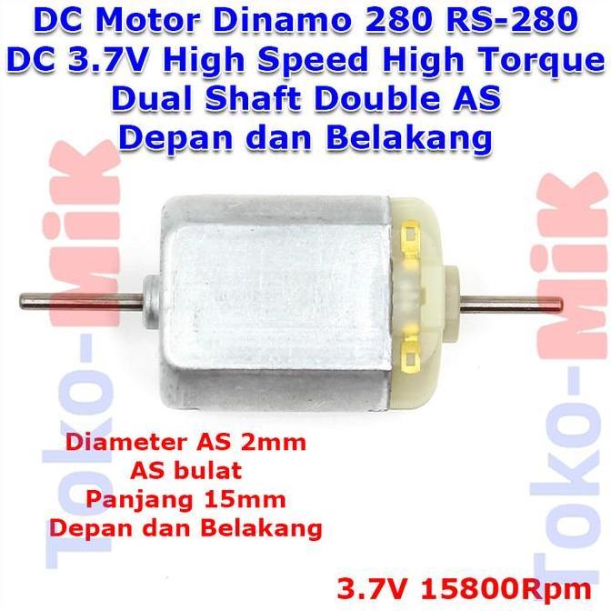 dc motor dinamo 280 rs-280 dc 3.7v high speed high torque dual shaft double as depan dan belakang