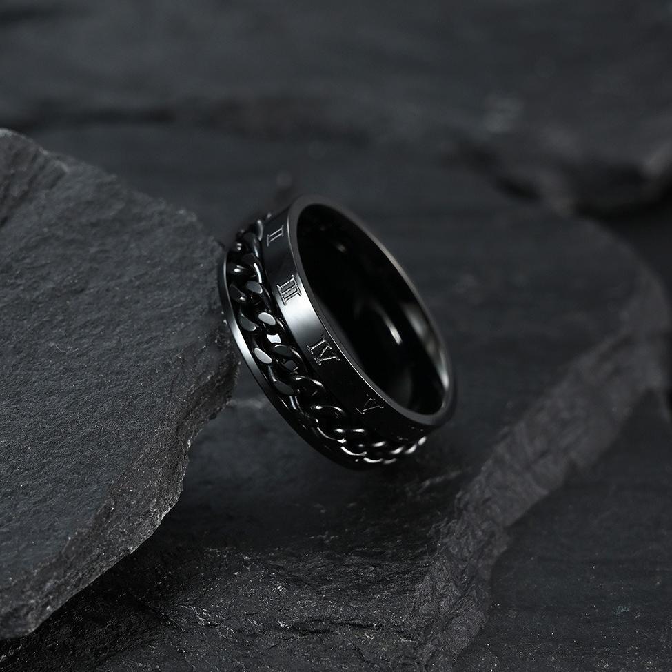 FAST DELIVERY Cincin Galang Titanium Steel Anti Karat Rantai Rotating Chain Romawi Pria Unisex Keren