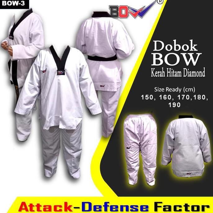 Dobok Seragam Taekwondo Kerah Hitam Diamond BOW Senior Baju Fighter