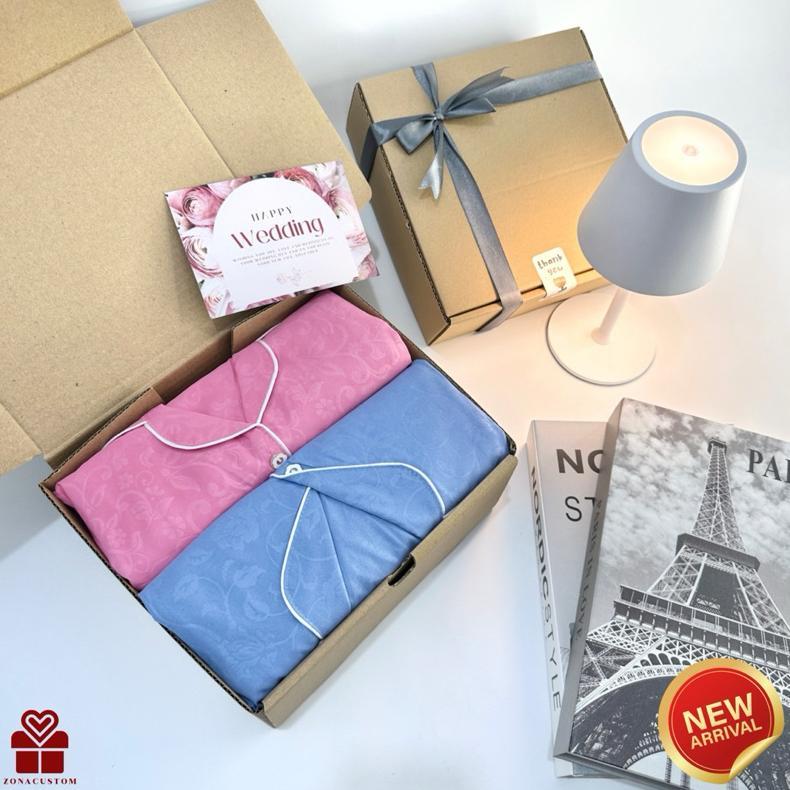 BESTPROMO Hampers Wedding Piyama Couple Set | Kado Pernikahan Anniversary Pasangan Hadiah Valentine 