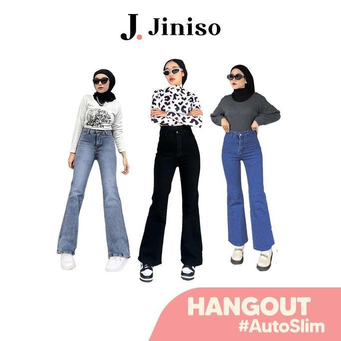 HANGOUT - JINISO Stretch Cutbray Celana Jeans Wanita Highwaist
