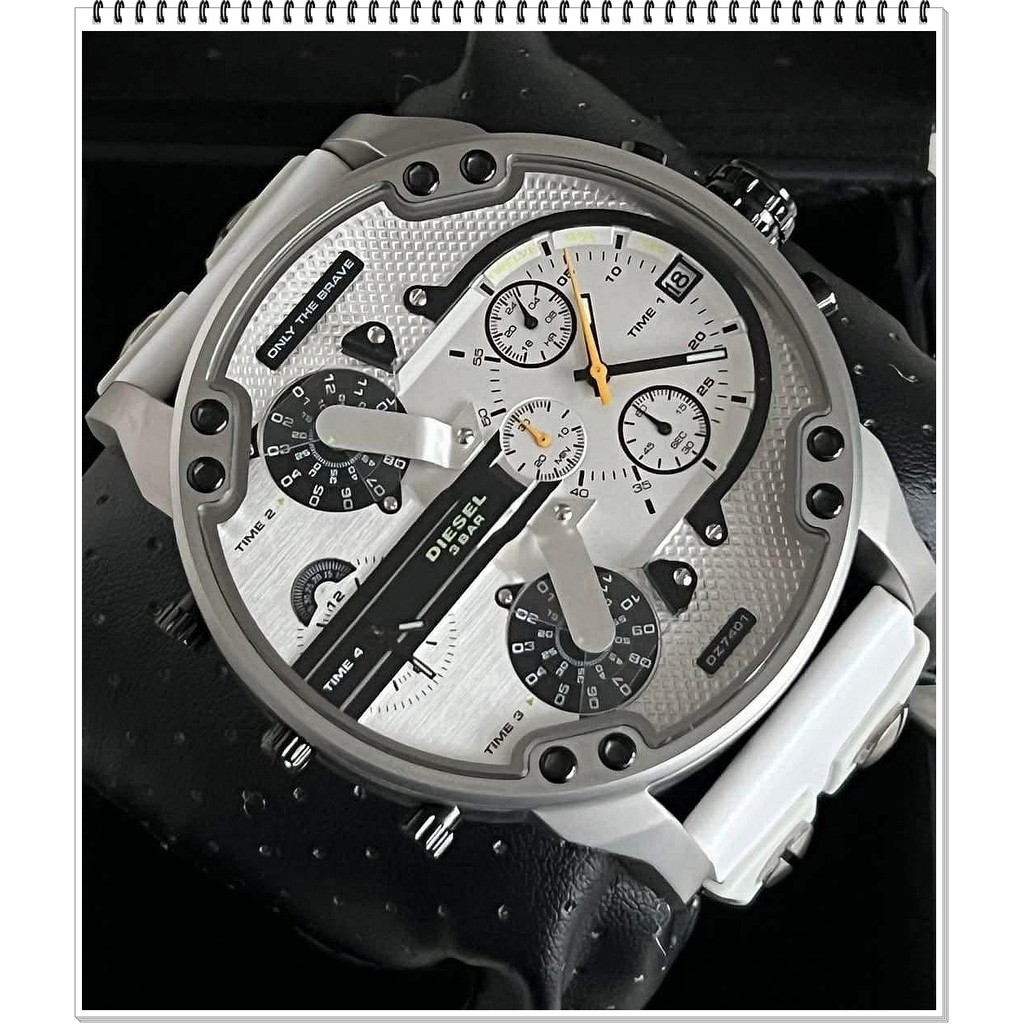 Diesel DZ7401 Mr Daddy 2.0 Chronograph White Leather Strap Watch 57mm