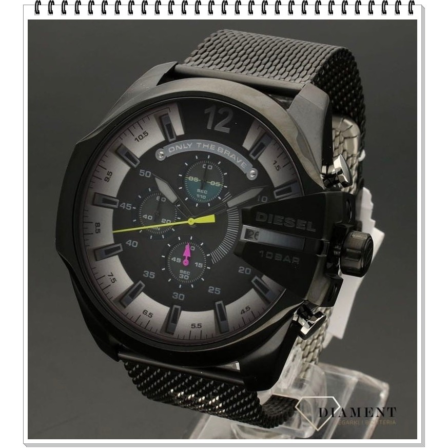 Diesel Mega Chief DZ4514 Quartz Chronograph Black Dial Watch mesh strap