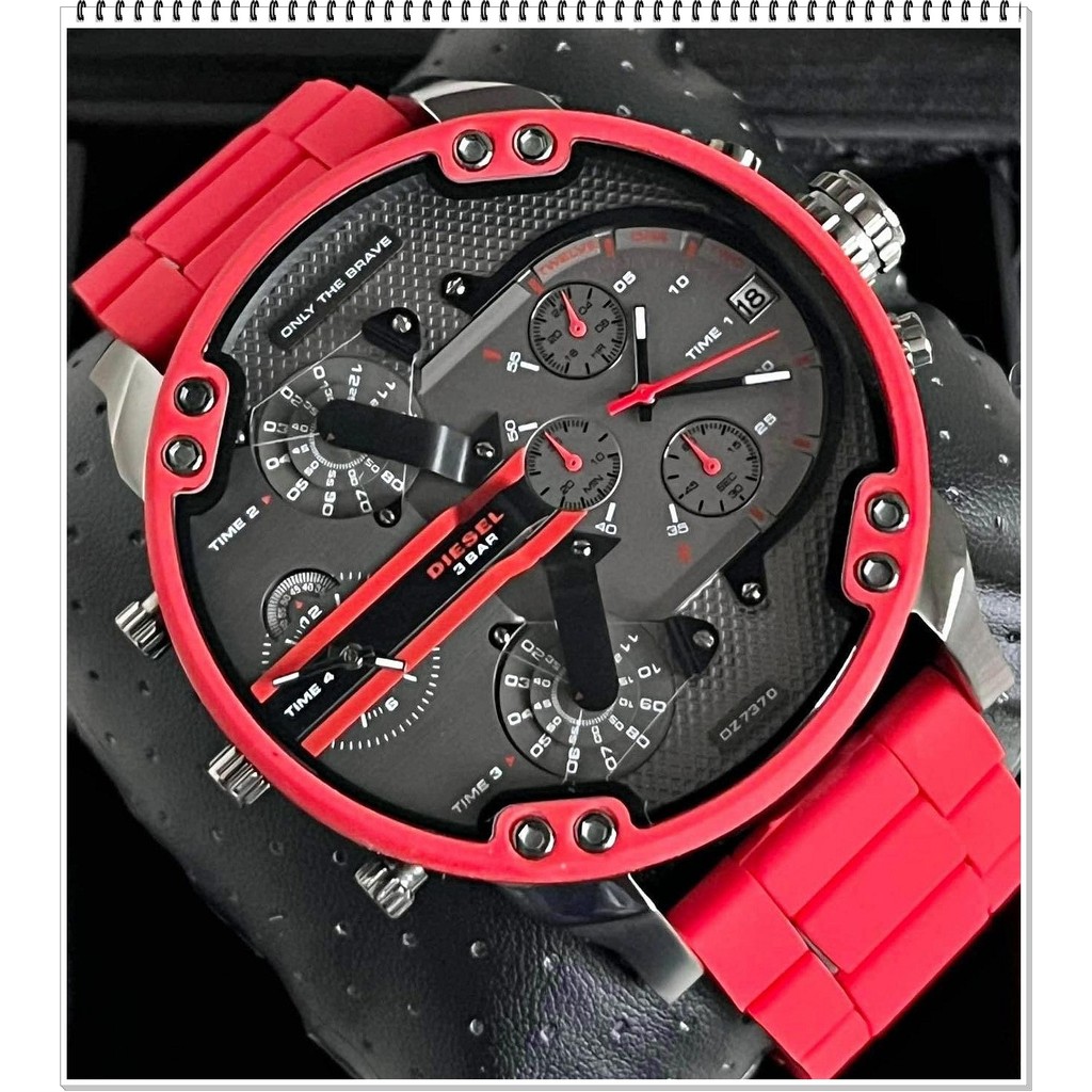Diesel DZ7370 Mr Daddy 2.0 Chronograph Red Silicone Stainless Steel Watch 57mm