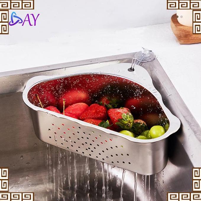 Rak Saringan Wastafel Segitiga Stainless Steel Tempat Sabun Spons Cuci Piring Tempat Tirisan Cucian 