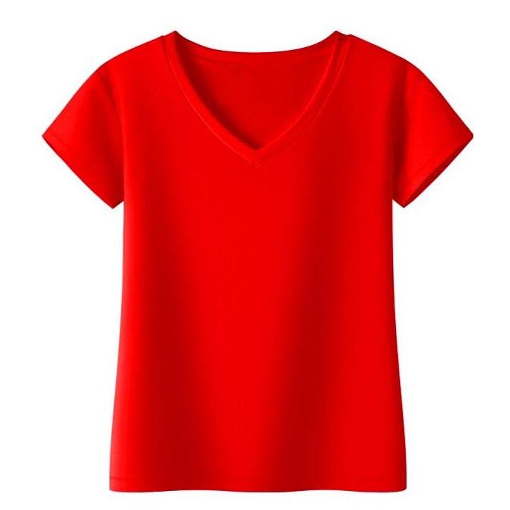 Kaos Kerah V/Kaos Wanita Polos/Kaos Lengan Pendek/Baju Atasan Wanita