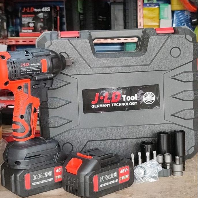 Impact Wrench Cordless Jld 350 Nm Mesin Impact Wrench Baterai 48 Volt Merah