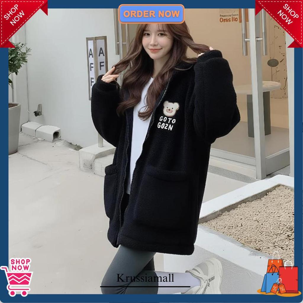 Jaket Wanita Sherpa Cute Bulu Domba / Jaket Bulu Sherpa Wanita Pull Bordir / Jaket Bulu Terbaru Hema