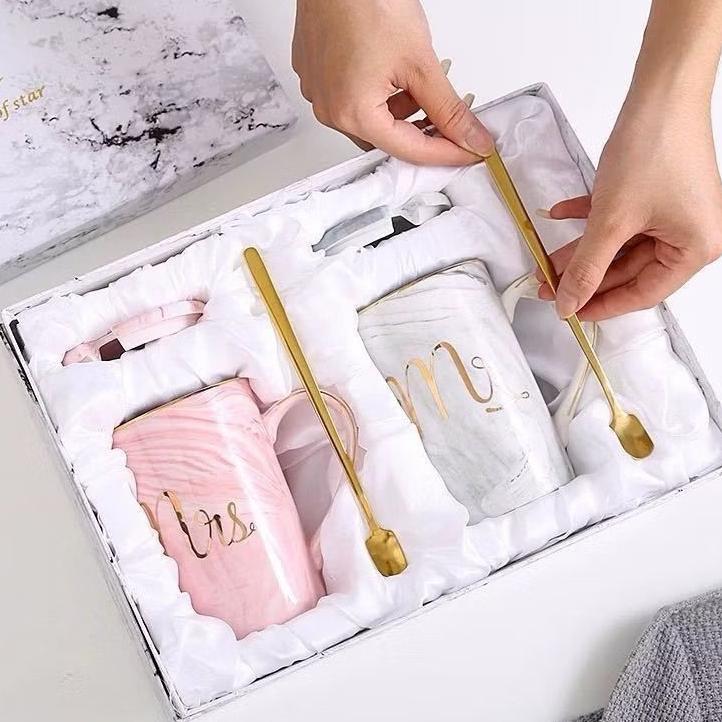 Gelas Marbel Keramik | Couple Gift Set Gelas Keramik Hampers Souvenir Mug Cangkir Cantik Parsel Leba