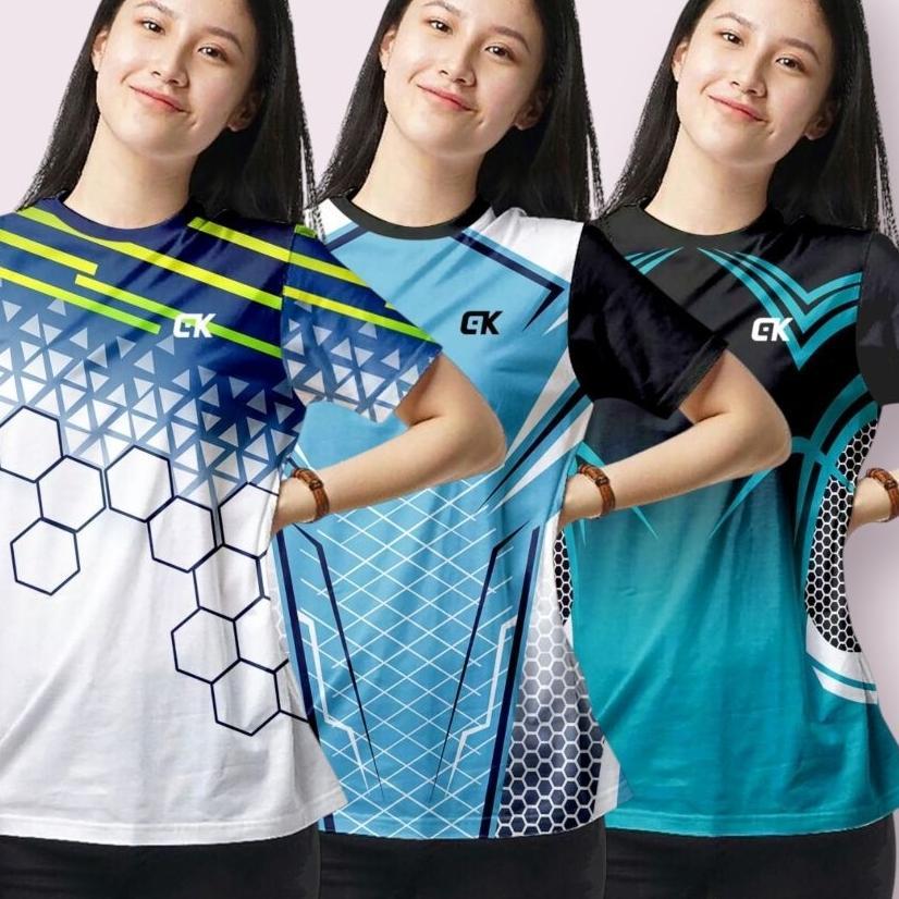 Baju Jersey Olahraga Wanita Dewasa Jumbo Full Printing Jersey Volly Wanita Kaos Badminton Cewek Kaos