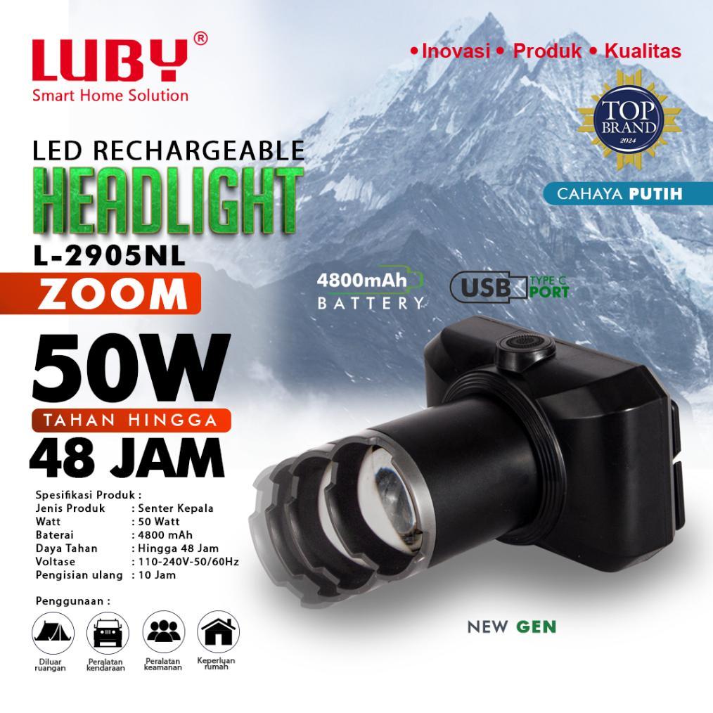LUBY Headlamp Senter Kepala Zoom In Zoom Out Perbesar Perkecil 50 Watt L 2905