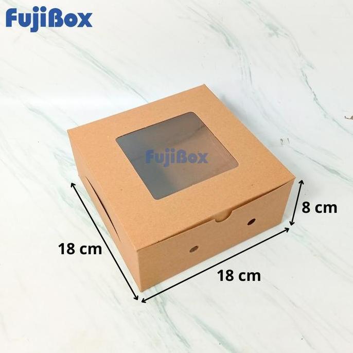 ( 10 Pcs ) Kotak Dus Kue Kraft Coklat Laminasi Jendela 18 x 18 x 8