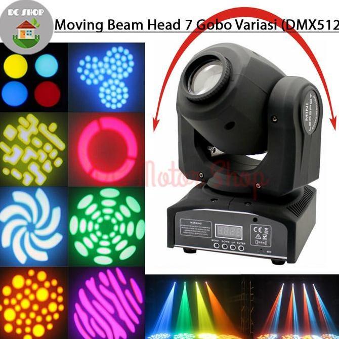 MINI BEAM MOVING HEAD MOVING BEAM LAMPU PANGGUNG 7 GOBO VARIASI DMX512 SOS