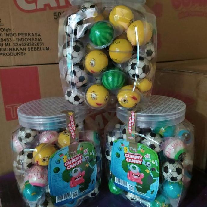 Siapsajikan- Gummy @50Pcs - Permen Lunak Bulat Motif Mata , Bola , Buah Buahan - Permen Lunak Viral 