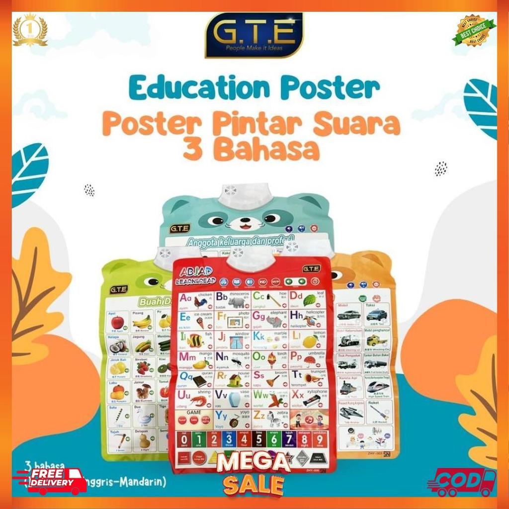 Terbaru GTE || Poster Dinding Suara | Indonesia Inggris Mandarin | poster edukasi suara 2 bahasa | 3
