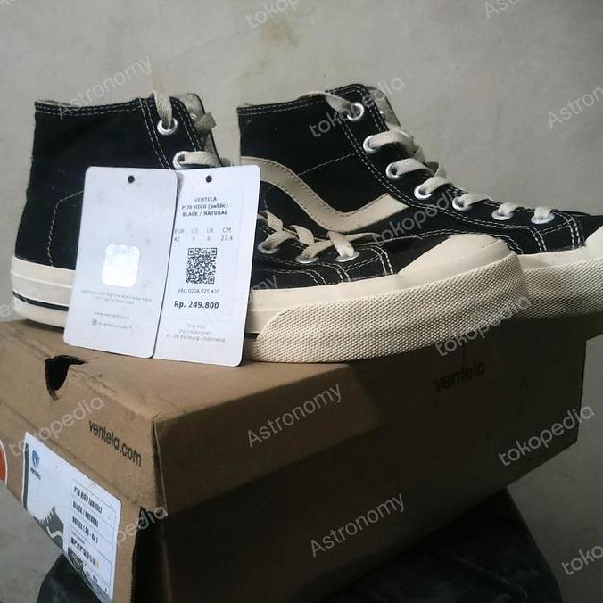 Sepatu Ventela High (public) Black / Natural Size 42 (27.5cm) ori dengan dus bawaan - Putih Shoe Cas