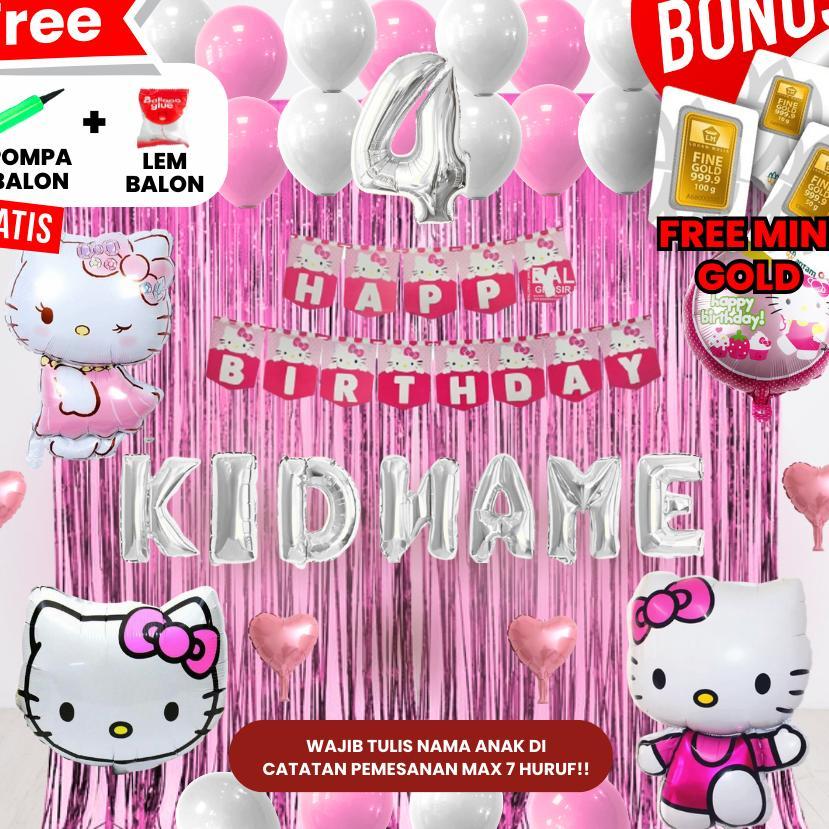 ((Free Mini Gold & Pompa Balon)) Hello Kitty Set Dekor Ulang Tahun Anak/ Dekorasi Ultah Anak/Balon U