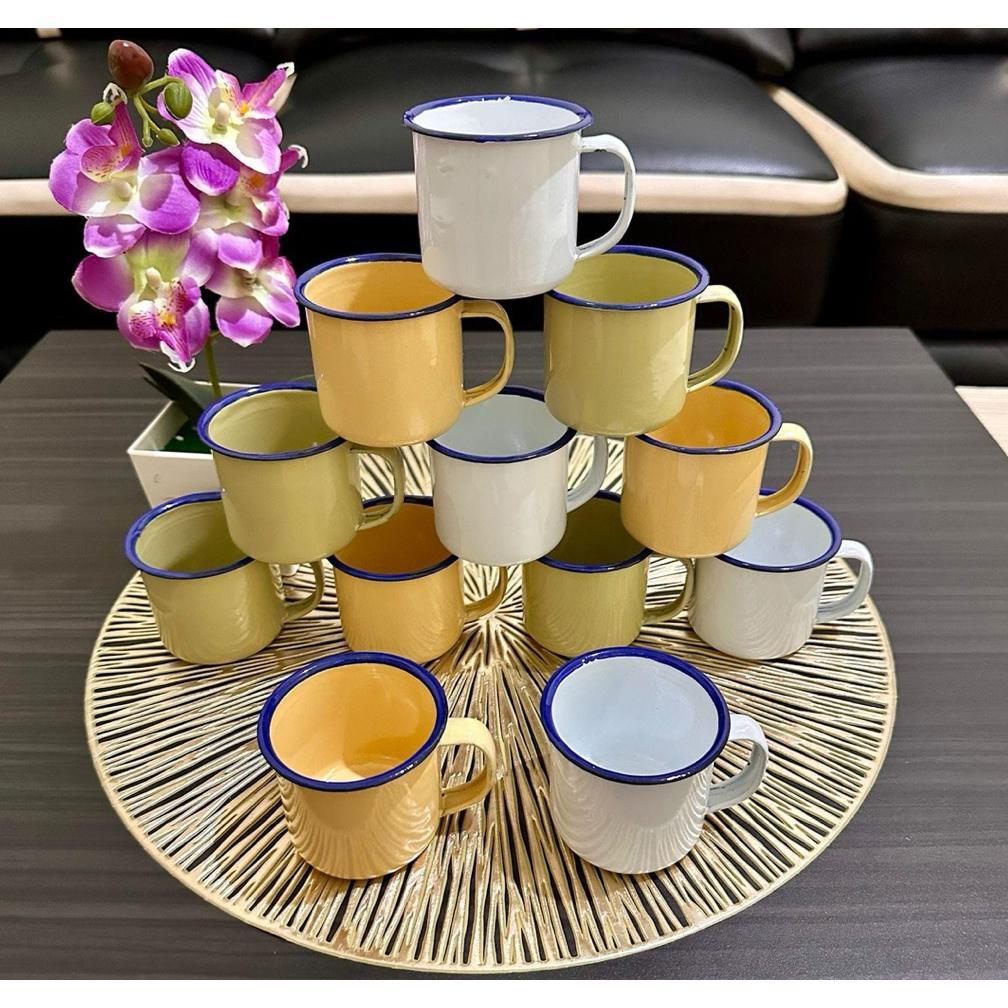 Mug Enamel 6Cm Isi 12 Pcs - Cangkir Gelas Mug Bahan Seng - Cangkir Gelas Enamel - Mug Enamel Warna -