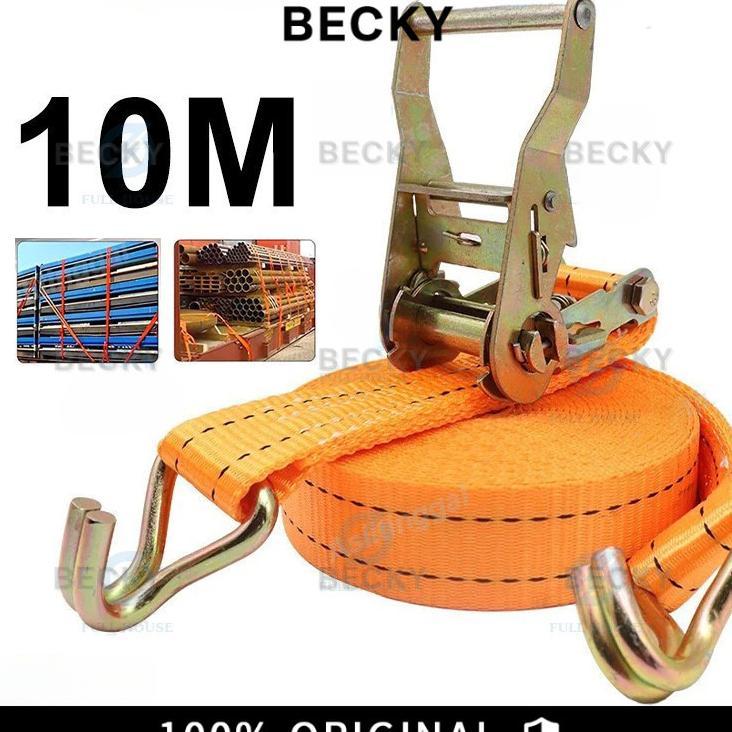 Becky 10M Tali Kecepatan Ratchet Tie Down 10 Ton /Cargo Lashing Belt /Trackbelt Tali Ikat Sabuk Truk