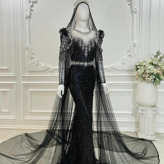 Kebaya Pengantin Modern Wedding Dress Hitam ca Elishabeth Slim Bustier Full Payet Wanita Mewah Pesta