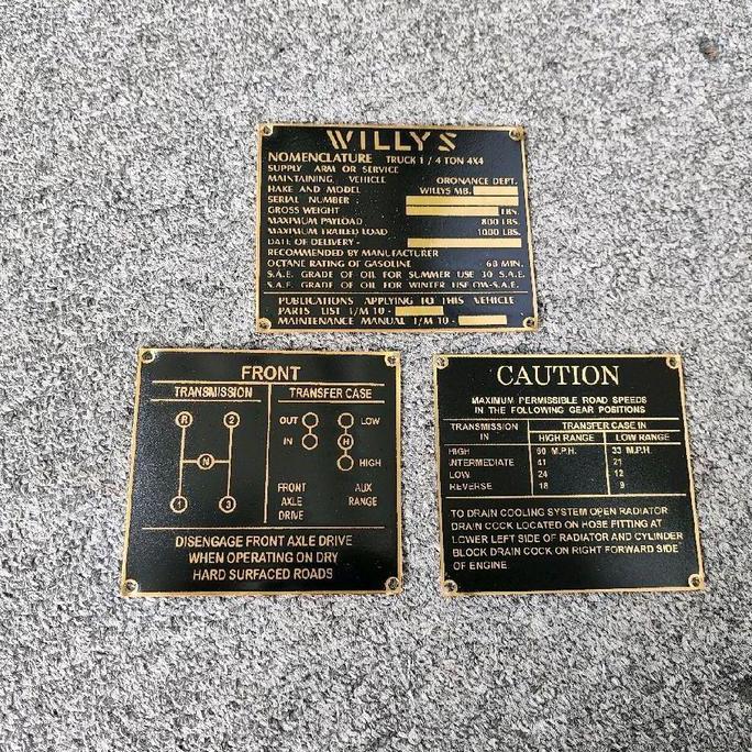 Data Plate Jeep Willys/Emblem Willys Asli