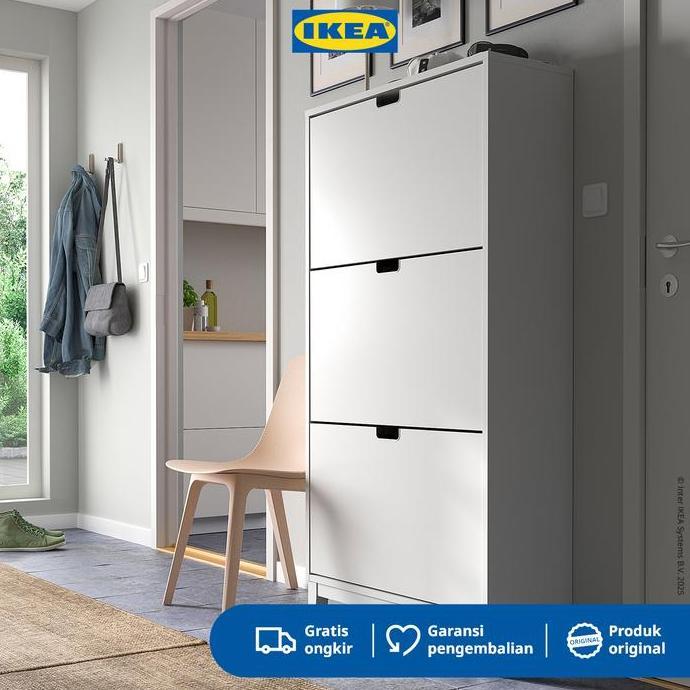 IKEA STALL Rak Kabinet Sepatu Dengan 3 Kompartmen Putih 79x29x148 cm Lemari