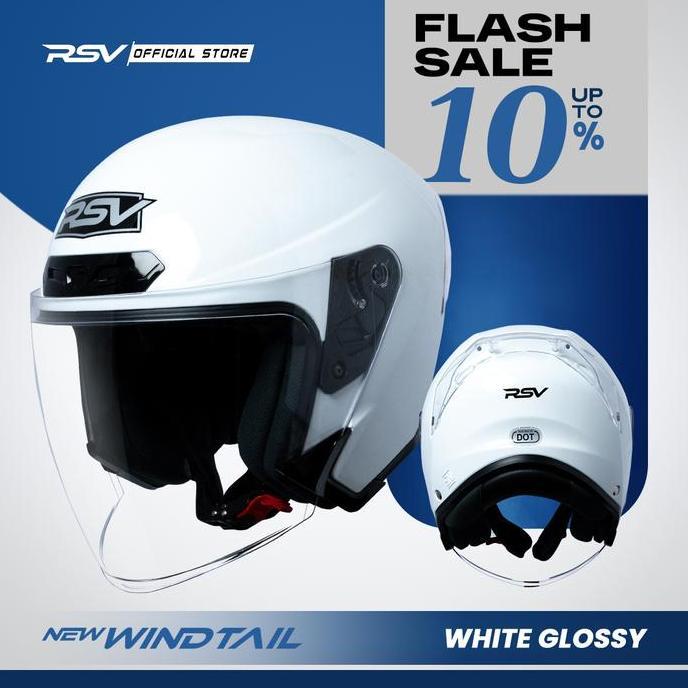 Termurah Helm Half Face Rsv New Windtail White Glossy Motorcycle - Rsv Helmet