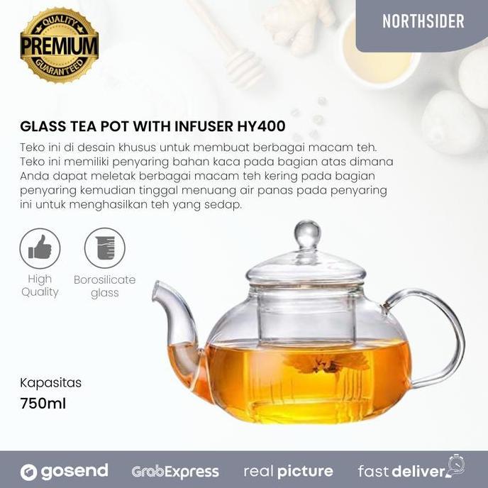 Tea pot glass infuser 400ml | teko teh saringan kaca - HY400
