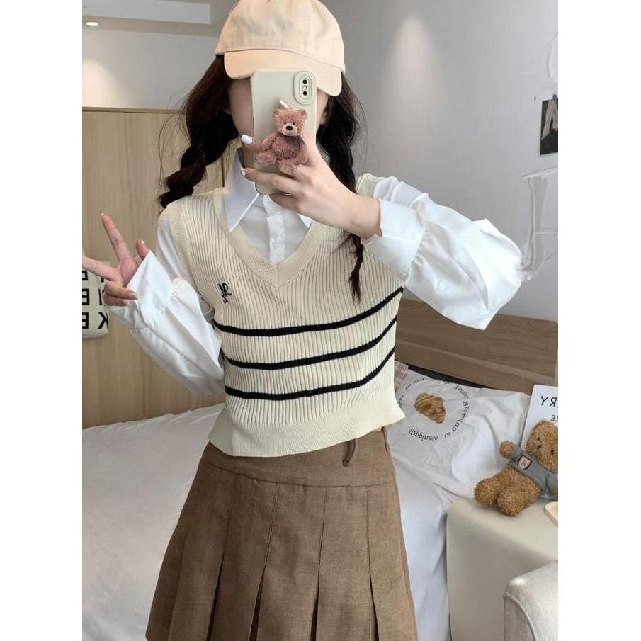 Donttouch- Ajw [Xce] Atasan Nita Crop Top V-Neck Kerah Polo | Baju Atasan Nita Terbaru Rompi Knit Ve