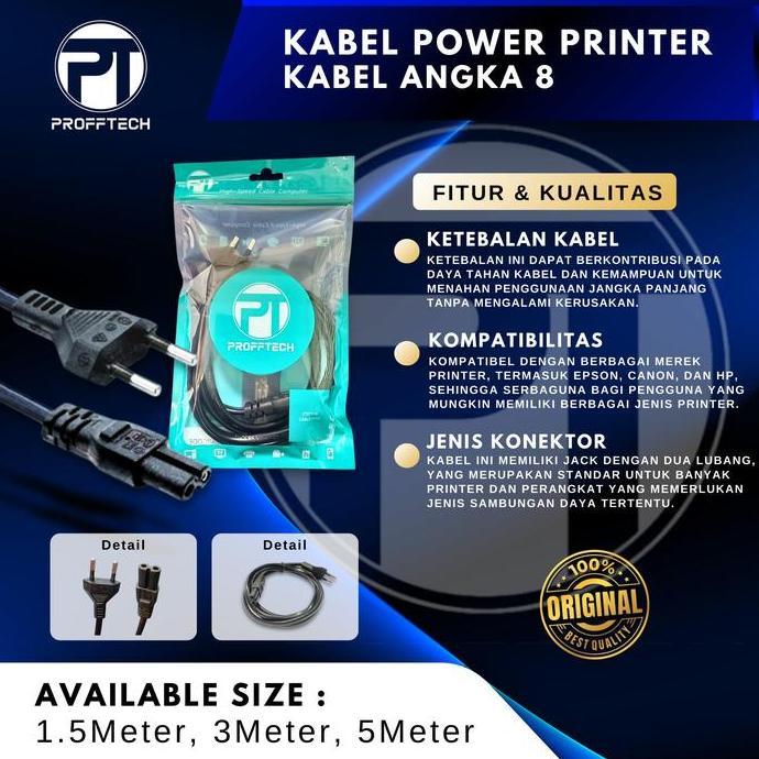 Kabel Power Printer 3 Meter. Kabel angka 8. Garansi 2 Thn. Proff