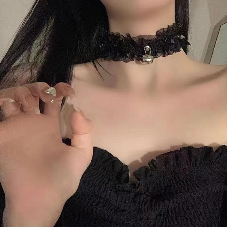 Ch-40 Kalung Necklace Y2K Choker Wanita Bell Lonceng Rantai Sm Set Lace Patch Borgol Tangan Lengan C