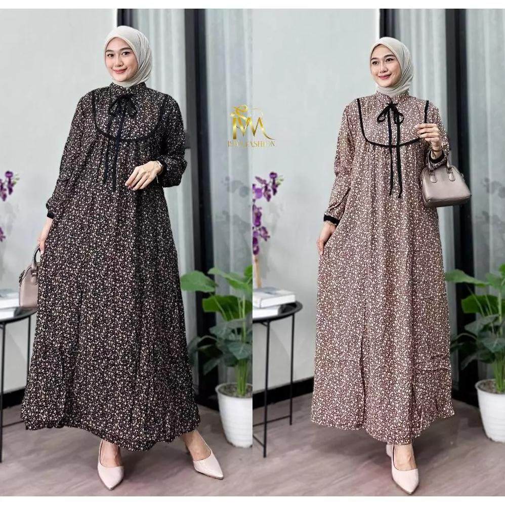 Premium Gamis Rayon Motif Bunga Kekinian | Gamis Rayon Premium | Gamis Tali Terbaru