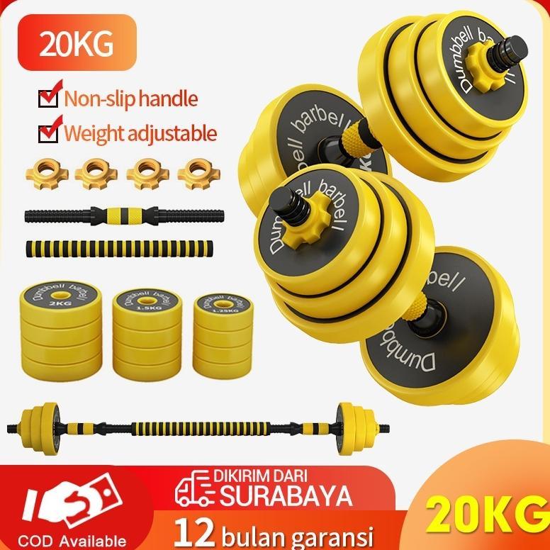 20 Kg Alat Olahraga Fitness Dumbell KARET/Dumbell Barbel Set 20Kg Tiang Angkat Beban Besi Rubber /20