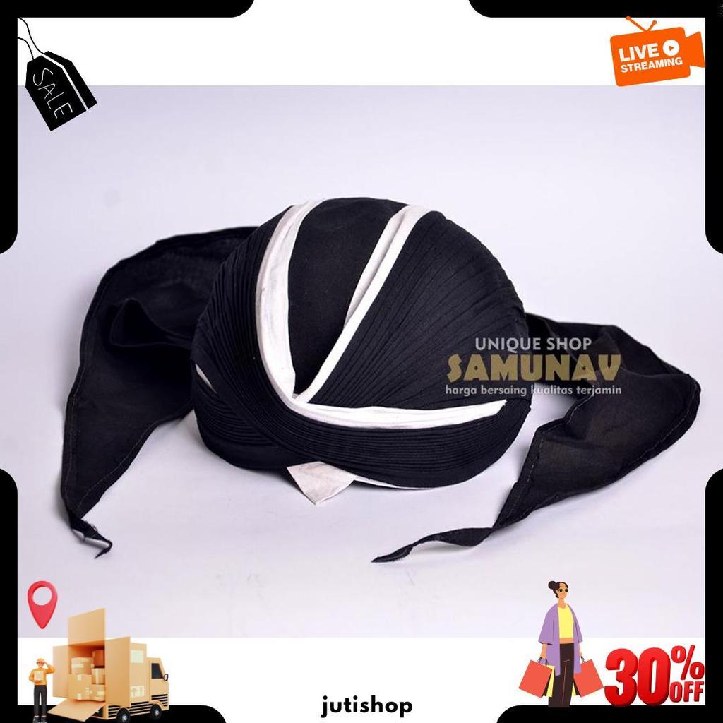 Blangkon Lipat Jogja Sliwir Hitam Lis Putih Bisa Dilipat Kualitas Premium