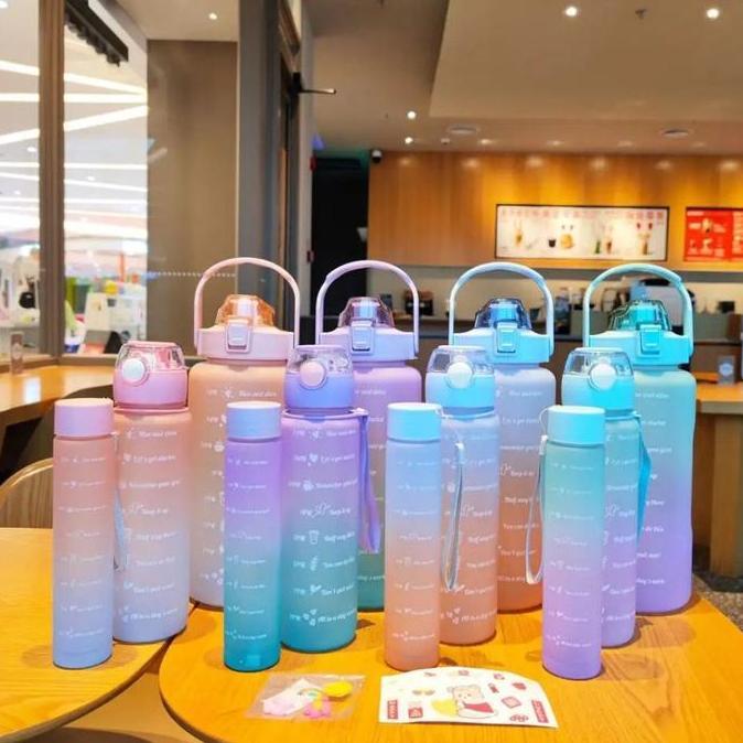 Botol Minum Gradasi 300ml Botol Minum Viral Botol Murah Plastik Sedotan