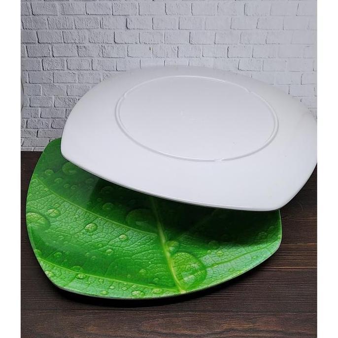 PIRING MELAMIN DAUN HIJAU OVAL 6 PCS PIRING SAJI MELAMIN PIRING MELAMIN MOTIF DAUN LL