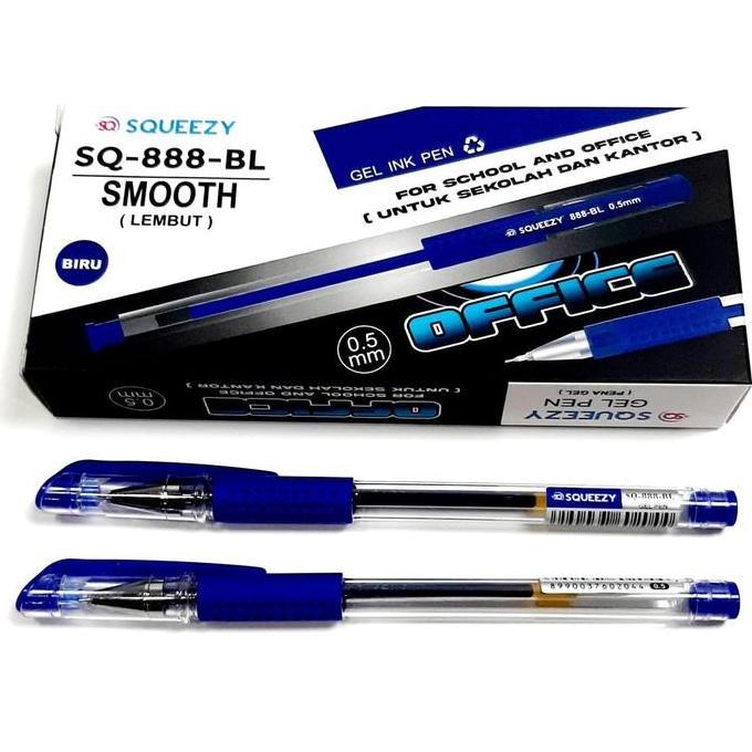 Harga Grosir ( 1 DUS / 12 KOTAK )  Pulpen Gel Pen SQUEEZY SQ-888 HITAM,BIRU,MERAH LA