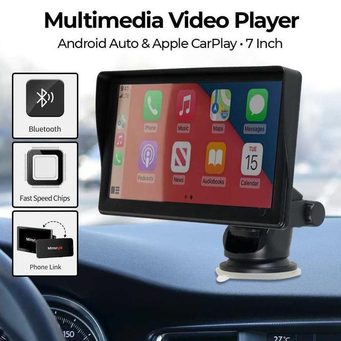 LAYAR MONITOR MOBIL 7 INCH MULTIMEDIA VIDEO PLAYER WIRELESS SUPPORT ANDROID AUTO CAR PLAY //