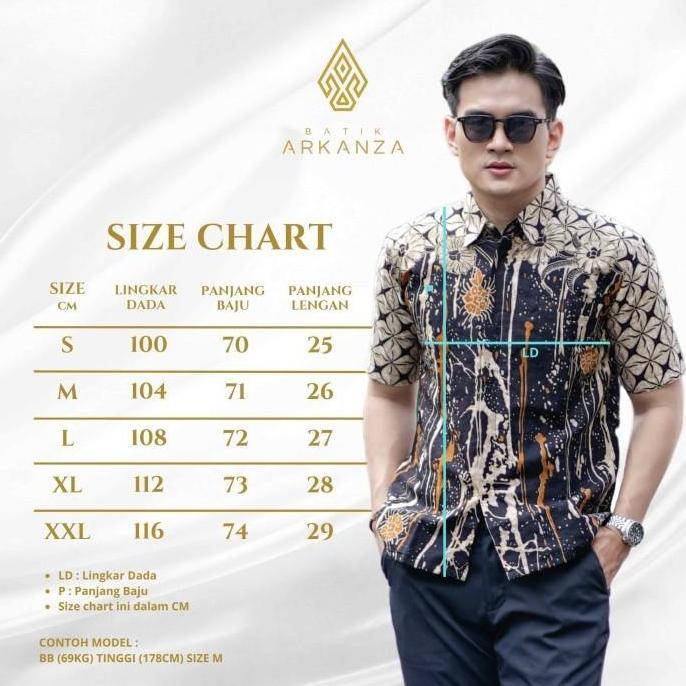 TERKINI BATIK ARKANZA Motif ADINATA PENDEK Kemeja Batik Premium Pria TERKINI