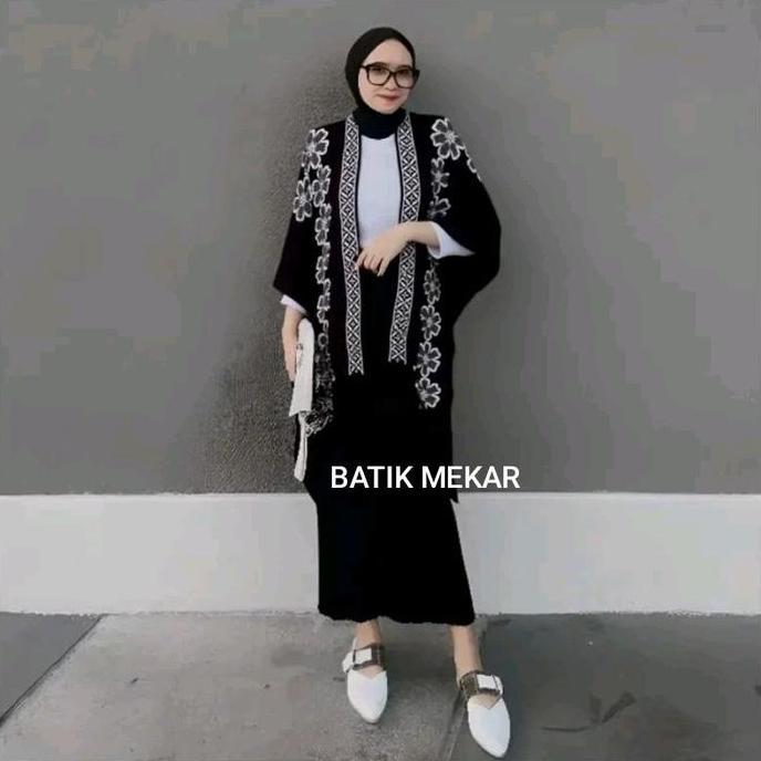 PALING LARIS Outfit Batik Kimono Mekar Rayon Motif Etniq Oversize Kondangan Wanita - Panjang, Muslim