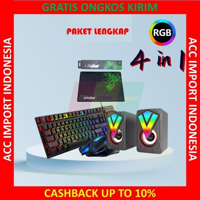 Paket Keyboard Mouse Speaker Mousepad Gaming Pc Laptop Led Rgb Wired - Putih
