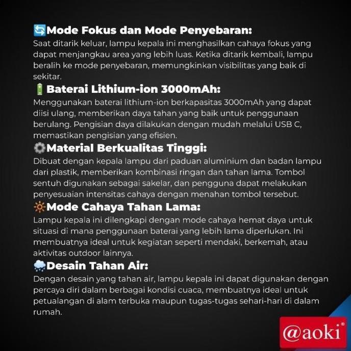 Lightx- Senter Kepala Ak-3685Q / Ak-3686K Aoki