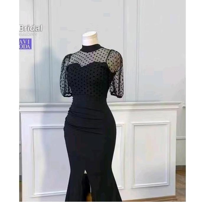 DISKON SPECIAL  LONGDRESS ELEGANT/MAXY FASHION/PARTY GOWN SPANDEK MIX TILE DOT STRECTH PREMIUM DRESS